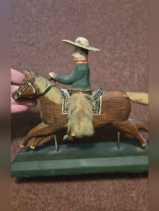 Other - Vintage Folk Art Handpainted Cowboy On Horse With Fur Chaps Hat Brim Not Glued